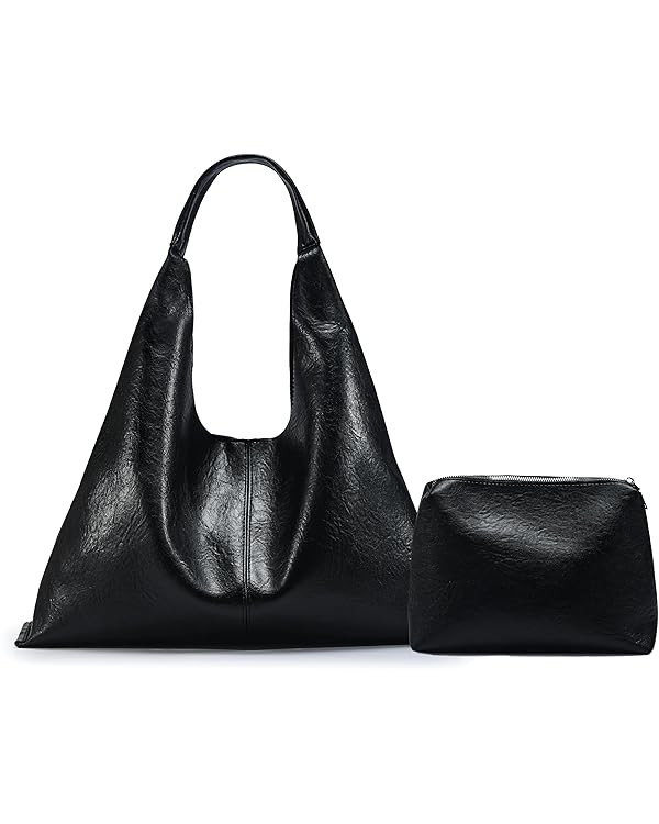 Hobo Shoulder Bag for Women Trendy Lightweight Soft Foldable Leather Hobo Tote Handbag with Coin ... | Amazon (US)