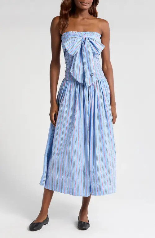 Damson Madder Mia Tie Neck Strapless Midi Dress in Blue at Nordstrom, Size 8 Us | Nordstrom