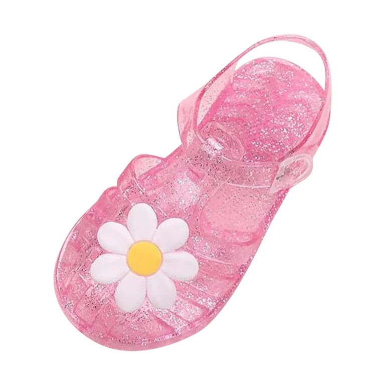 Fridja Toddler Sandles Girls Jelly Sandals Rubber Sole Closed Toe Princess Flat Flower, Pink | Walmart (US)