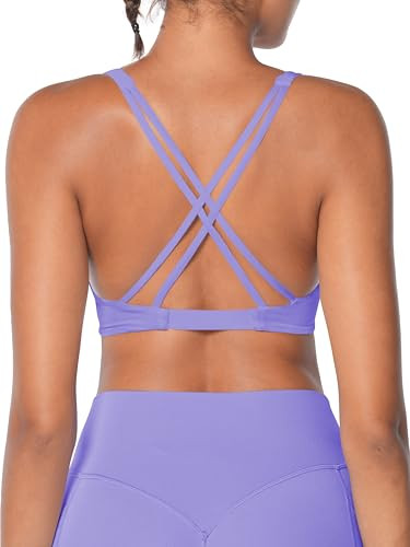 Sunzel Women's V-Neck Twist Sports Bra Low Impact with Removable Pads Cross Backless Straps Going Out Casual Padded Bralette Periwinkle Medium | Amazon (US)