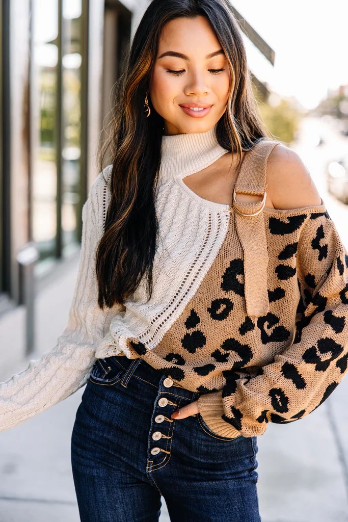 Bold Adventures Camel Brown Leopard Sweater | The Mint Julep Boutique