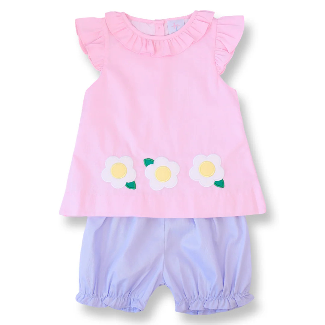 Girls Pink Daisy Applique Top and Short Set | Lillie & Lilah