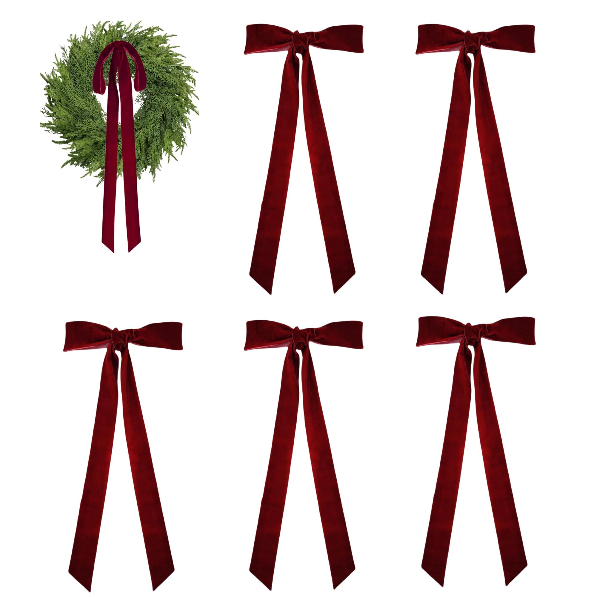 Large Burgundy Velvet Bows 6 Pcs Vintage Christmas Tree Topper 28x12 Inch Wreath Bow for Indoor/O... | Amazon (US)