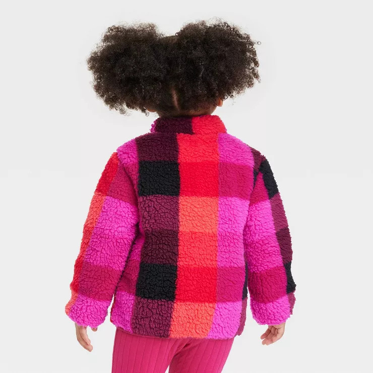 Toddler Girls' Plaid Fleece Zip-Up Jacket - Cat & Jack™ Pink/Red | Target