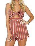 Murimia Women's Tie Front V-Neck Floral Spaghetti Strap Short Rompers and Jumpsuits | Amazon (US)