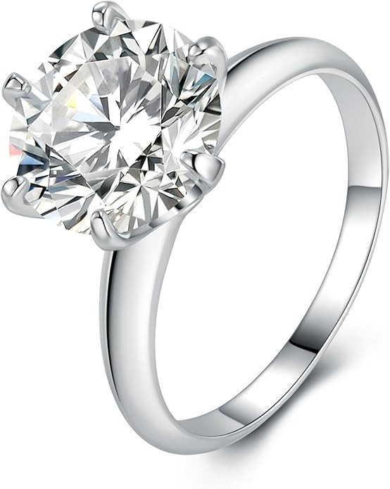3-10ct Moissanite Engagement Rings for Women,6 Prong Round Cut D Color VVS1 18K White Gold Plated... | Amazon (US)