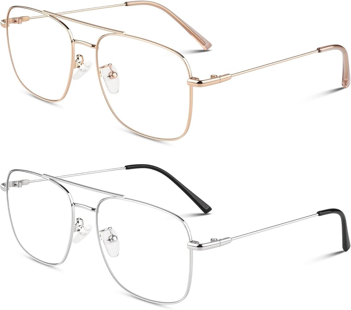 LINVO Fake Glasses Non Prescription Clear Lens Metal Frame Fashion Eyewear for Women Men | Amazon (US)