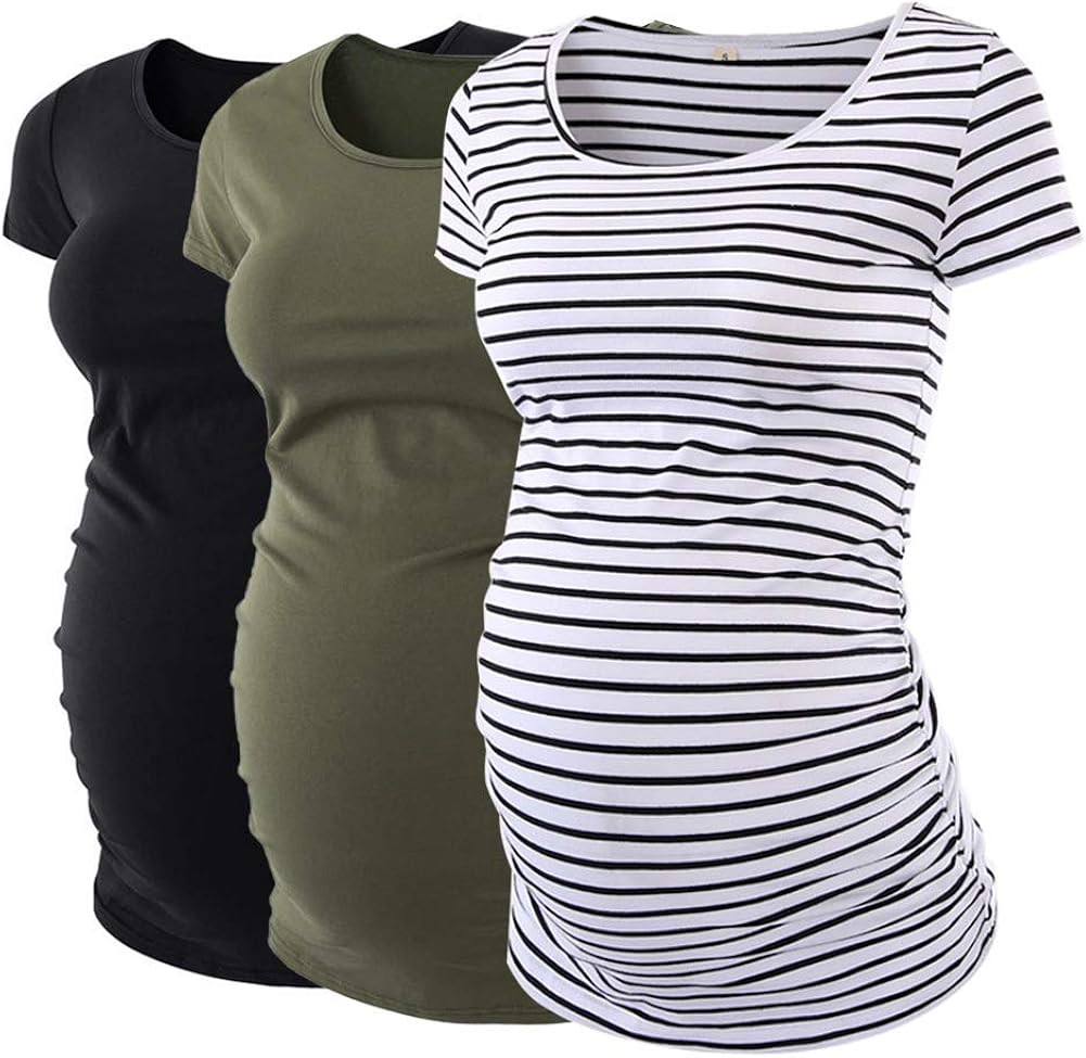 Liu & Qu Womens Maternity Classic Side Ruched T-Shirt Tops Mama Pregnancy Clothes | Amazon (US)