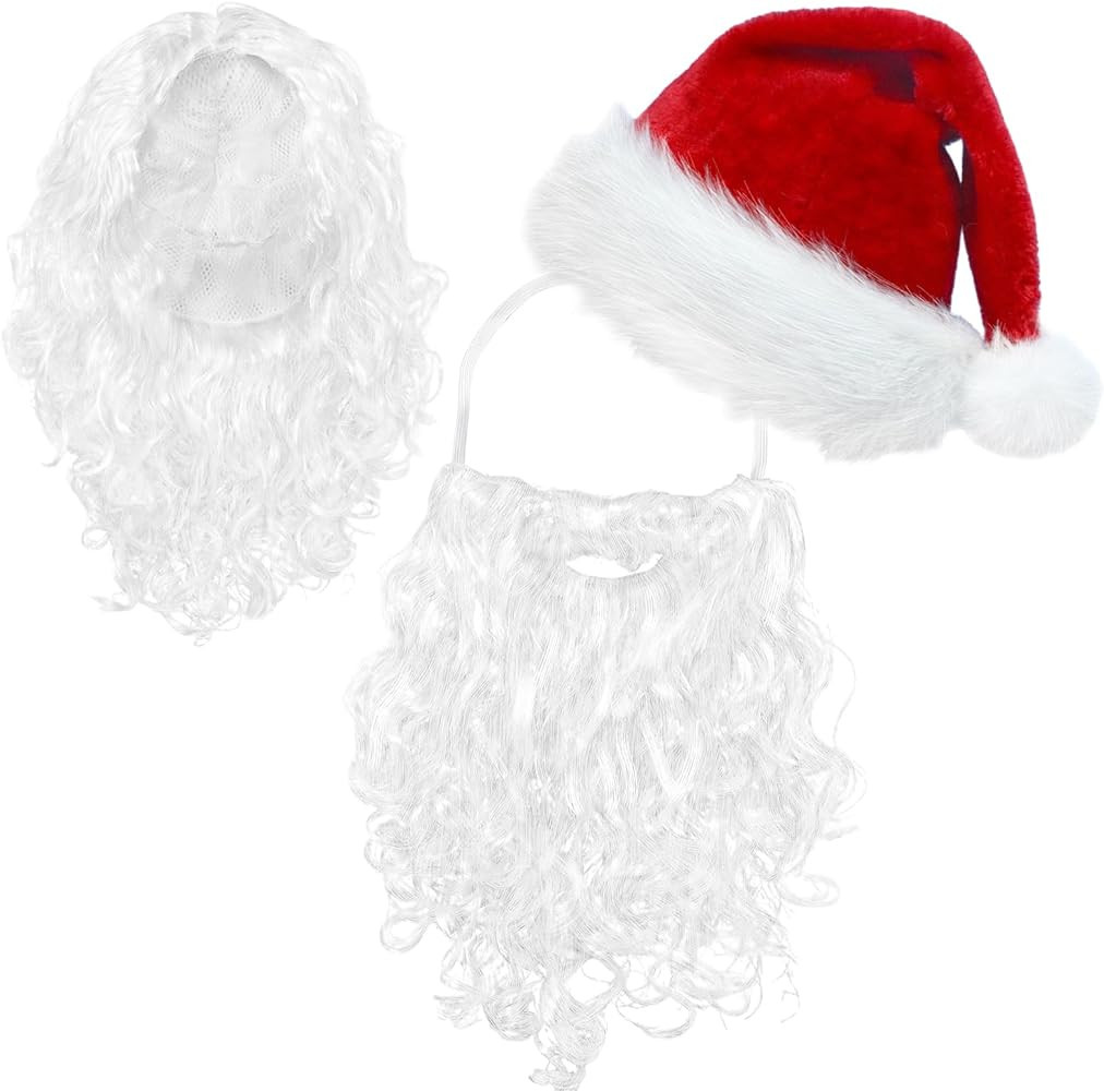 ROSAUI Santa Hat, Beard & Wig Set for Adults – Premium Santa Claus Costume Accessories Soft Ela... | Amazon (US)