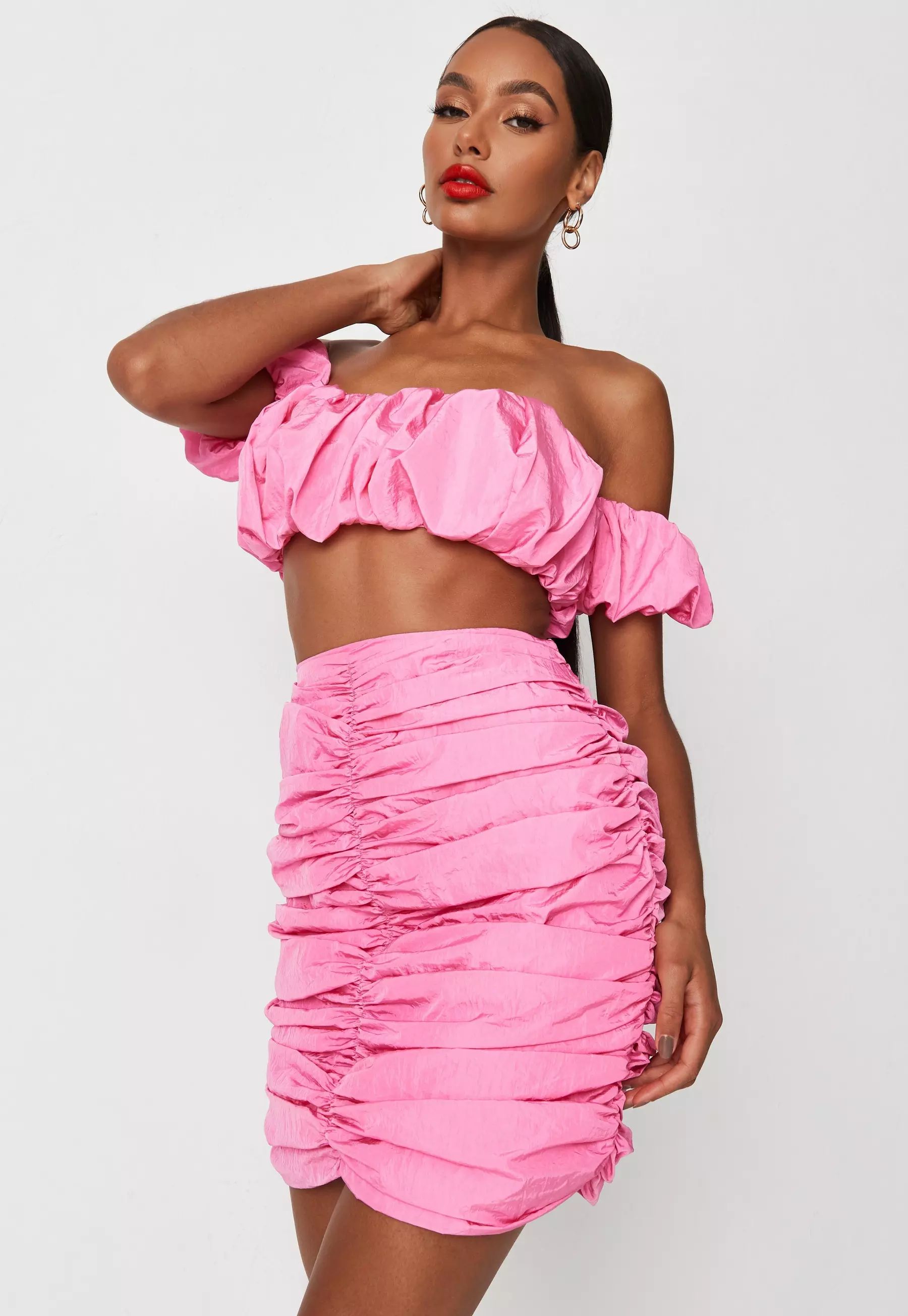 Hot Pink Co Ord Puff Sleeve Bralette | Missguided (US & CA)