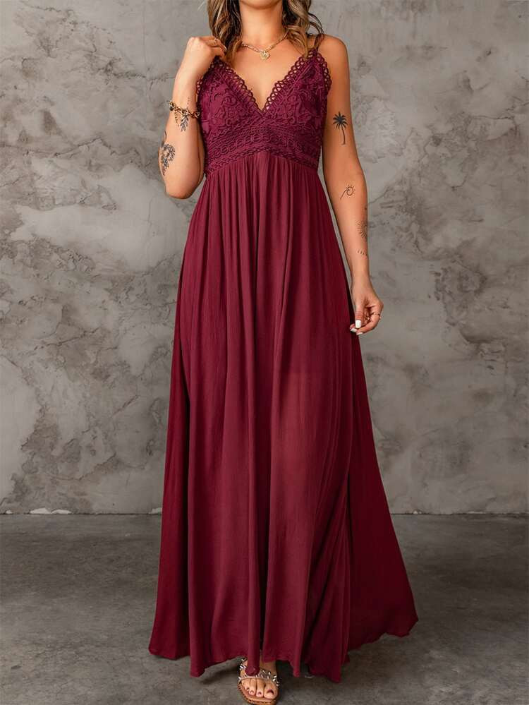 Guipure Lace Trim Maxi Cami Dress | SHEIN