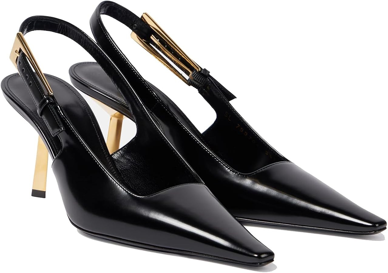 THESHY Women's Slingback Stiletto High Heels Square Toe Metal Buckle Pumps Backless Patent Leathe... | Amazon (US)