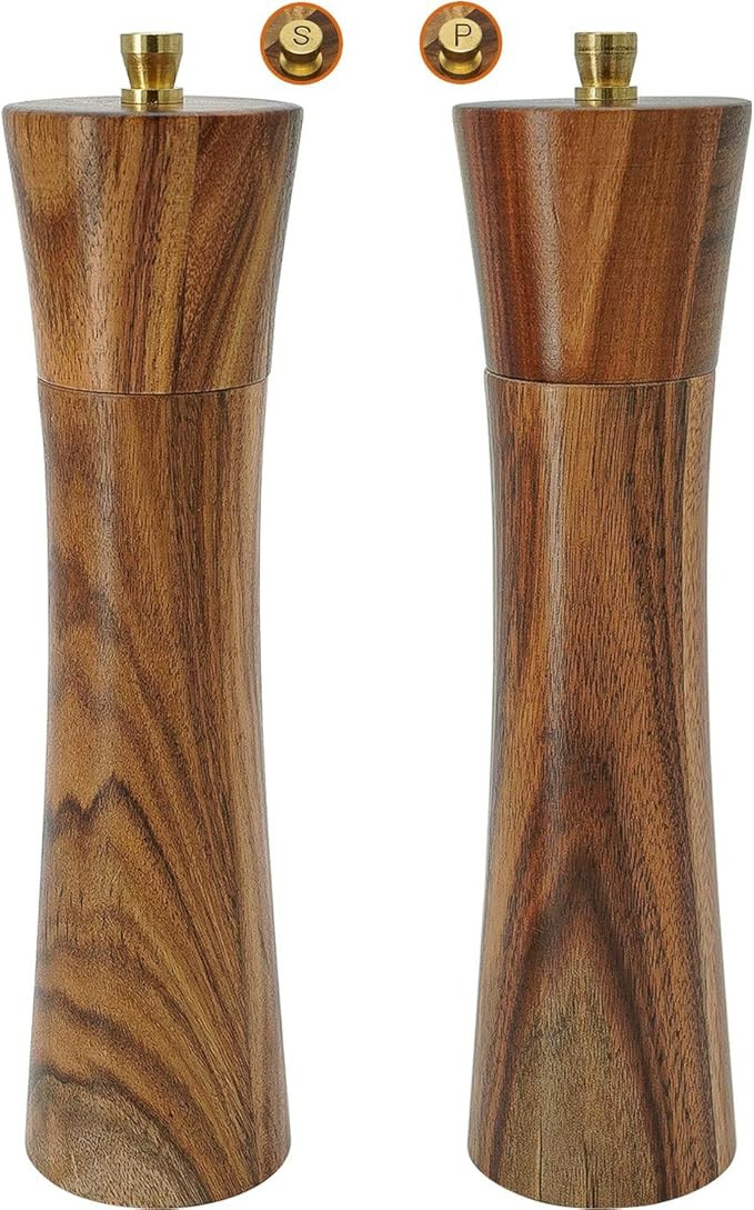 Salt and Pepper Grinder set, Acacia Wood salt and pepper grinders refillable Pepper Grinder- salt... | Amazon (US)