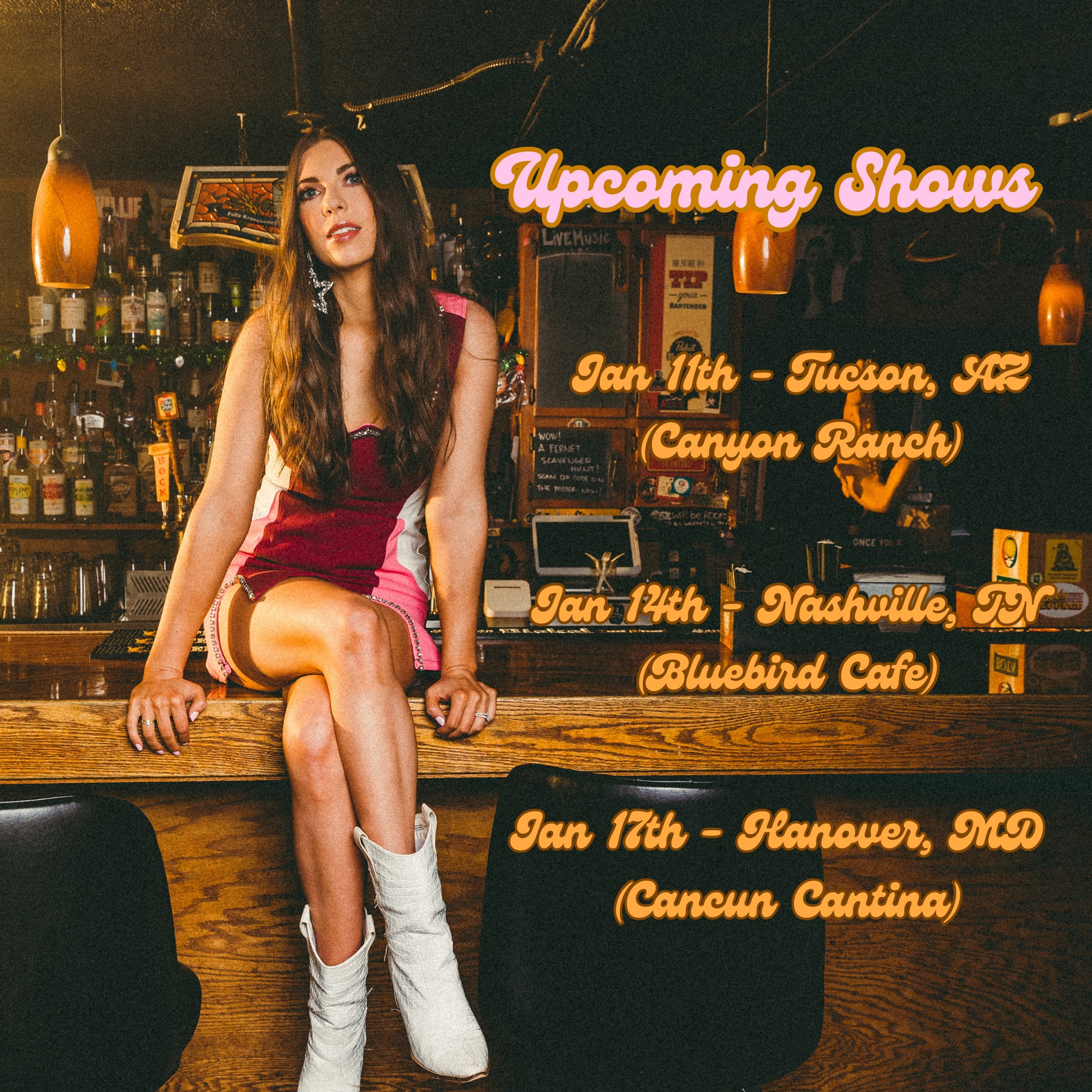 Starting off the year just how I like it…on the road again 🩷

See y’all soon! 

Jan 11th- Tucson, AZ @canyonranch 🌵

Jan 14th- Nashville, TN @bluebirdcafetn 🐦

Jan 17th- Hanover, MD @cancuncantina2020 💃🏻

Country concert outfit, cowboy boots 

#LTKBeauty #LTKStyleTip #LTKShoeCrush