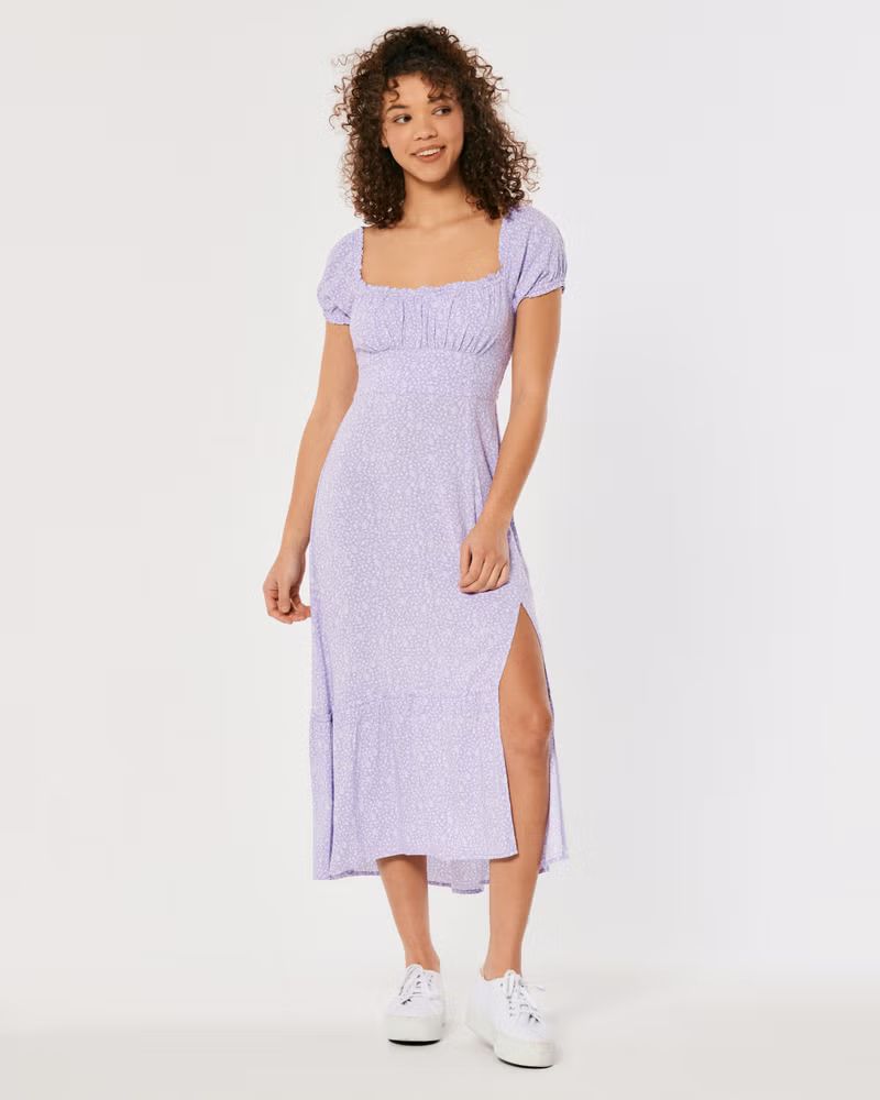 On-or-Off-Shoulder Ruched Bust Midi Dress | Hollister (US)