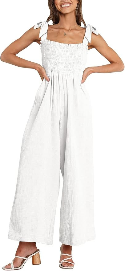 Fixmatti Women High Waist Wide Leg Jumpsuit Square Neck Sleeveless Romper Outfits | Amazon (US)