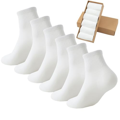 Digoon Women's Mini Crew Ankle Socks Pure Cotton Athletic Casual All Season Socks for Women (Cotton, Color-05-6pairs white) | Amazon (US)