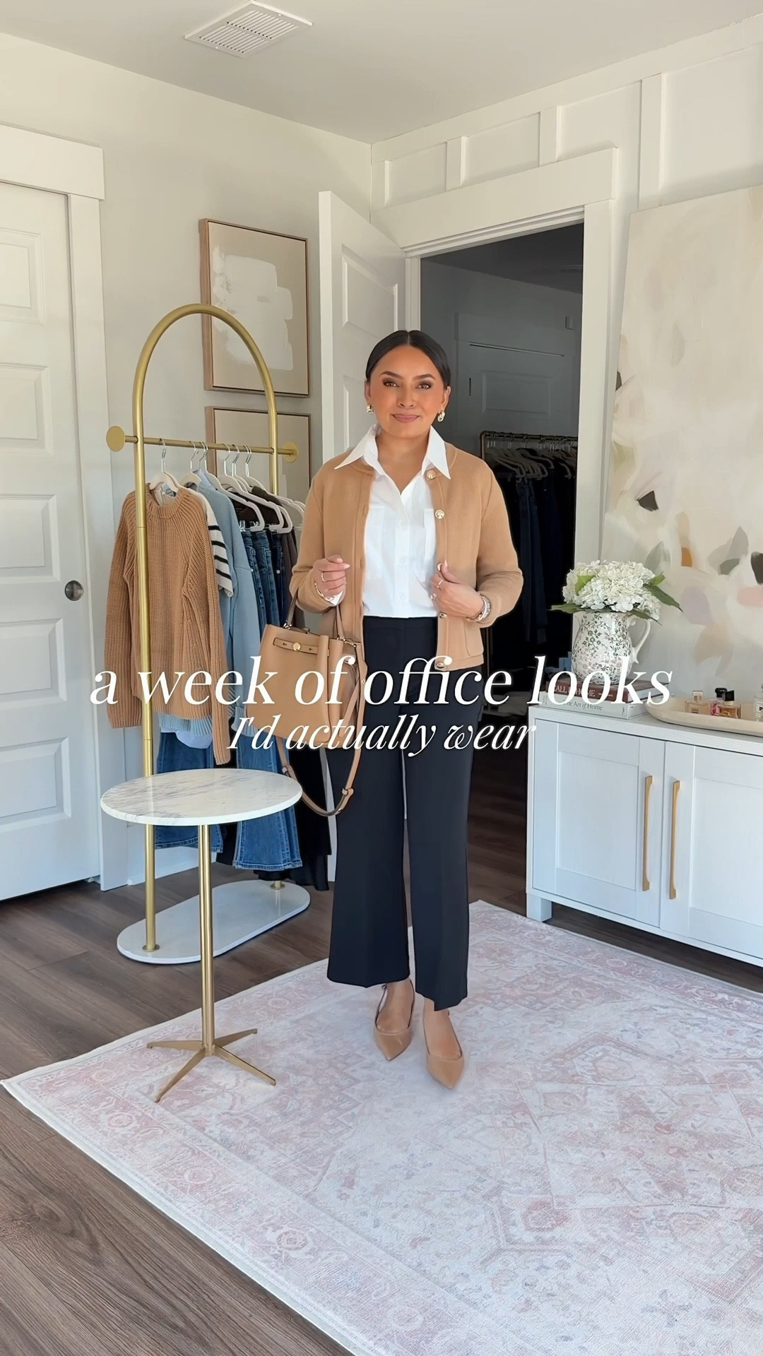 Workwear Office Outfits!
For reference: I’m 5’0, 32b bra size, and 2/26 in bottoms, pear shaped. 
*Everything I share is unaltered! TTS means true to size. Between size 5-6.5 in shoes

Moss green cardigan size xs petite TTS
Moss green button down size xxs regular TTS
Tan pants size 2 petite TTS - if these are sold out I linked another pair as similar - just the button fasten is different but same exact style!
Medium brown tan heels size 5 TTS

Camel cardigan size xs TTS
White button down is old, similar linked
Black pants size 2 petite TTS
Medium brown tan heels size 5 TTS

Cropped trench jacket size xxs regular TTS - sleeves are a little long on me so I cuff them in 
White top size xs TTS
Navy night sky wide leg pants size 2 petite TTS


Black blazer - old from Ann Taylor, similar linked
Sweater top is old, similar linked
Black ankle pants size 2 petite TTS
Reversible belt size xs TTS


Cashmere pullover size xs - if color is not available, check back for restocks!
Sweater top is old, similar linked
Heirloom color jeans 26 petite TTS - petite is labeled as Lil
Dark brown leather boots size 5.5 TTS
Reversible belt size xs TTS

#LTKWorkwear #LTKPetite #LTKSaleAlert