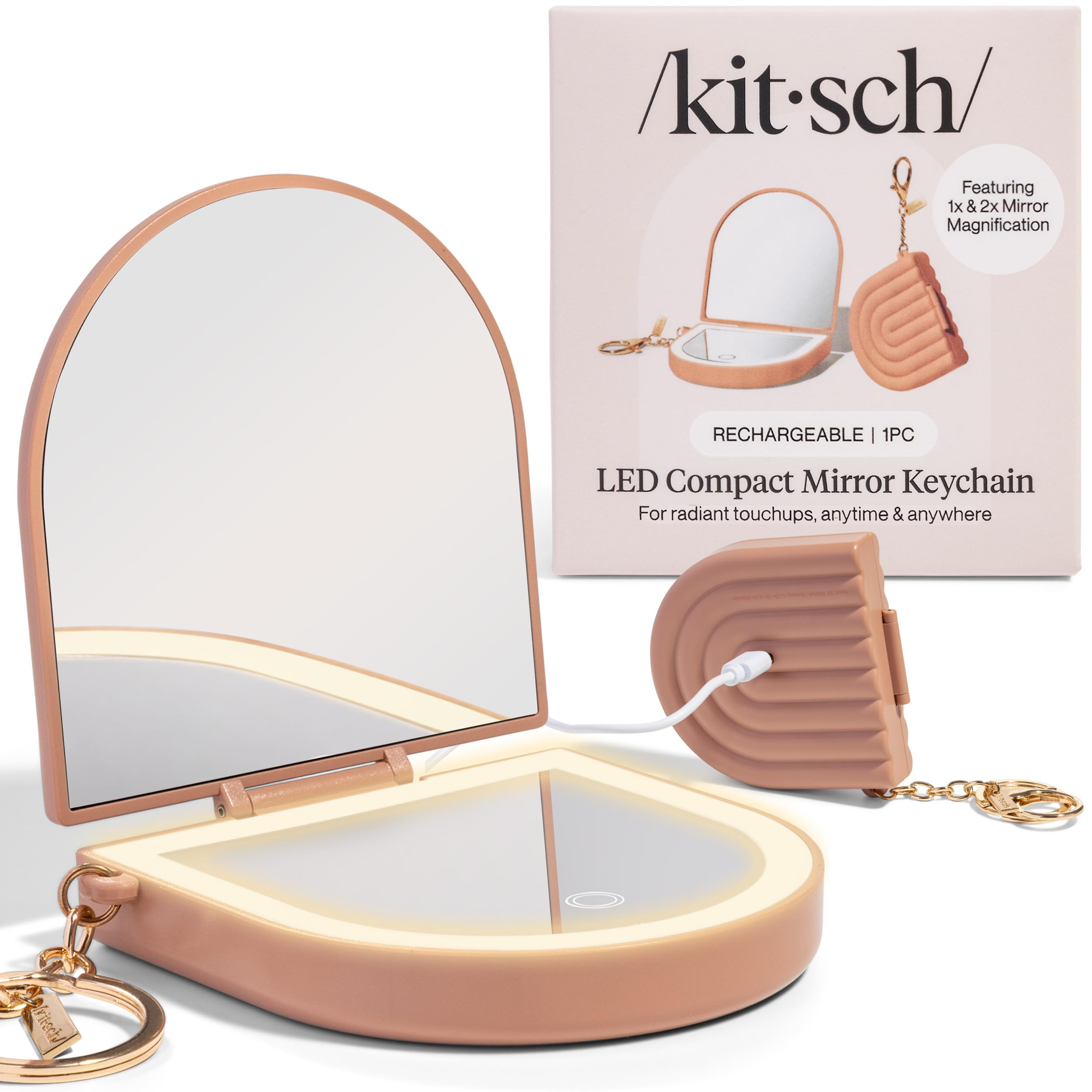 Kitsch Compact Mirror Keychain – Travel Makeup Mirror with Lights, Small Lighted Dual-Magnifica... | Amazon (US)