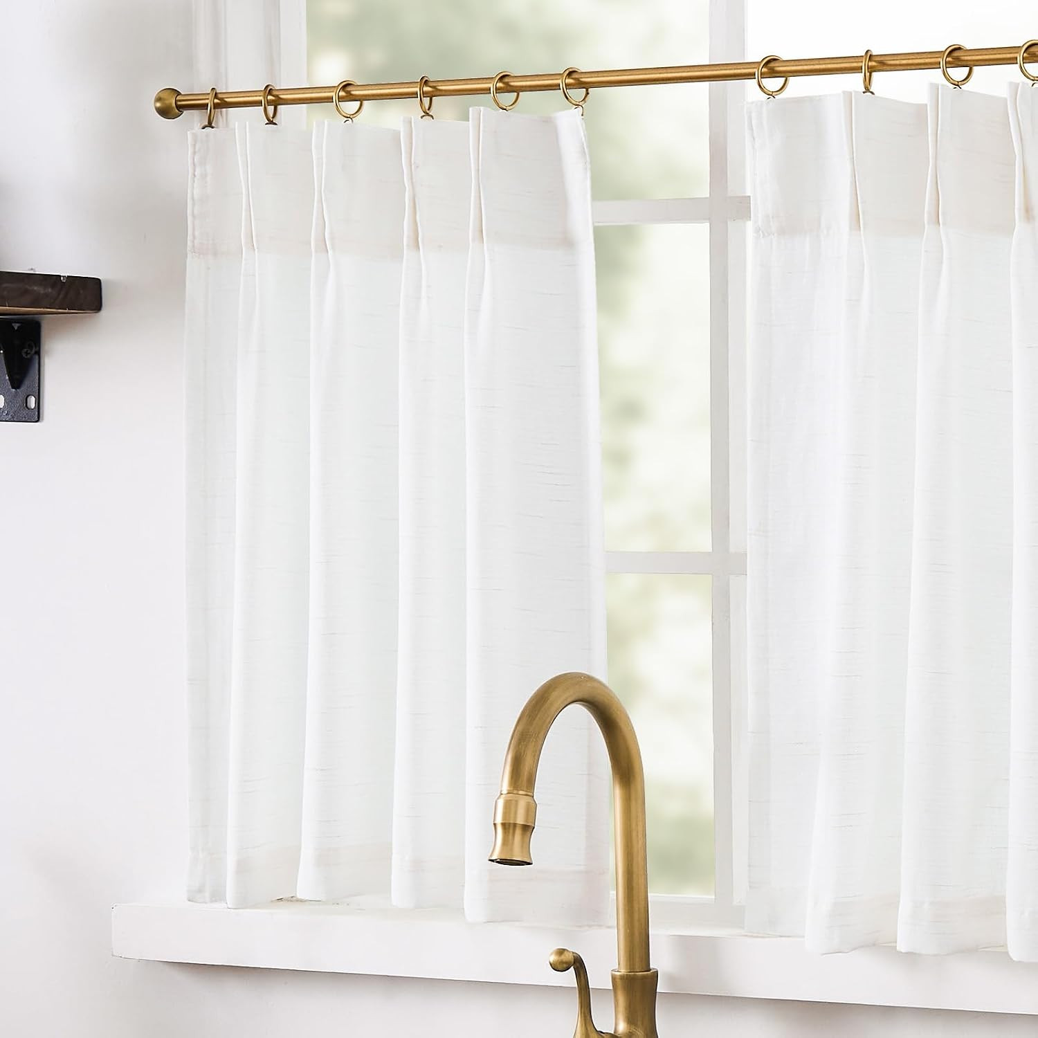 jinchan Tier Curtains Pinch Pleated 26x24 4 Panels White Linen | Amazon (US)