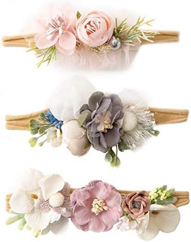 Baby Girl Floral Headbands Flower Crown Newborn Infant Toddler Headwrap Turban Hair Accessories (... | Amazon (US)