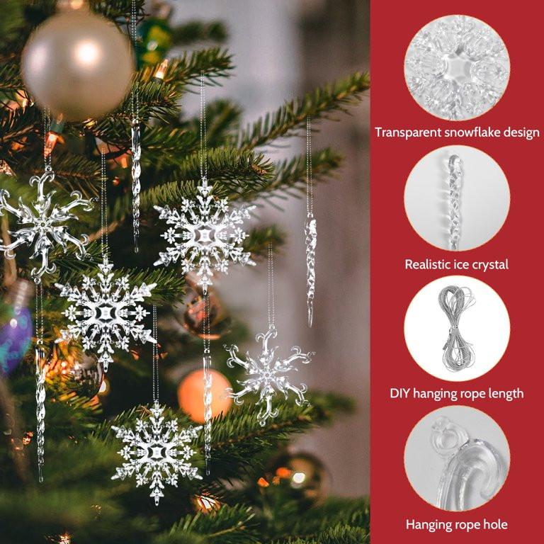 IZNEN 36 Pcs Christmas Tree Crystal Ornaments, Hanging Acrylic Navidad Snowflake Icicle Pendant C... | Walmart (US)