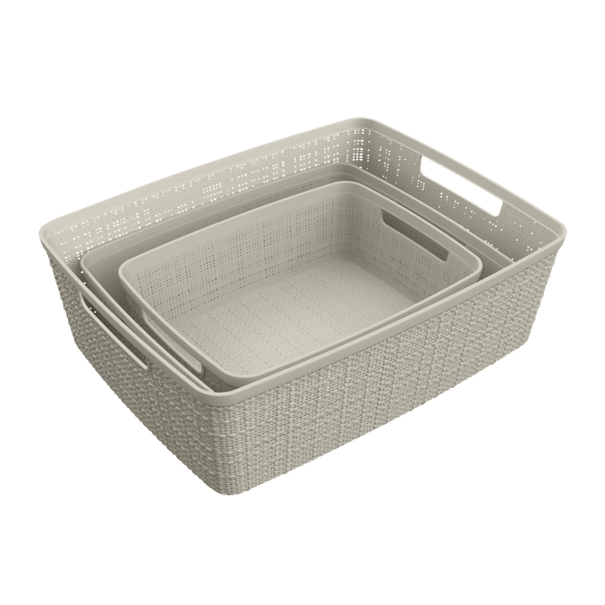 Curver Jute 3-Piece Plastic Storage Basket Set, Beige | Walmart (US)