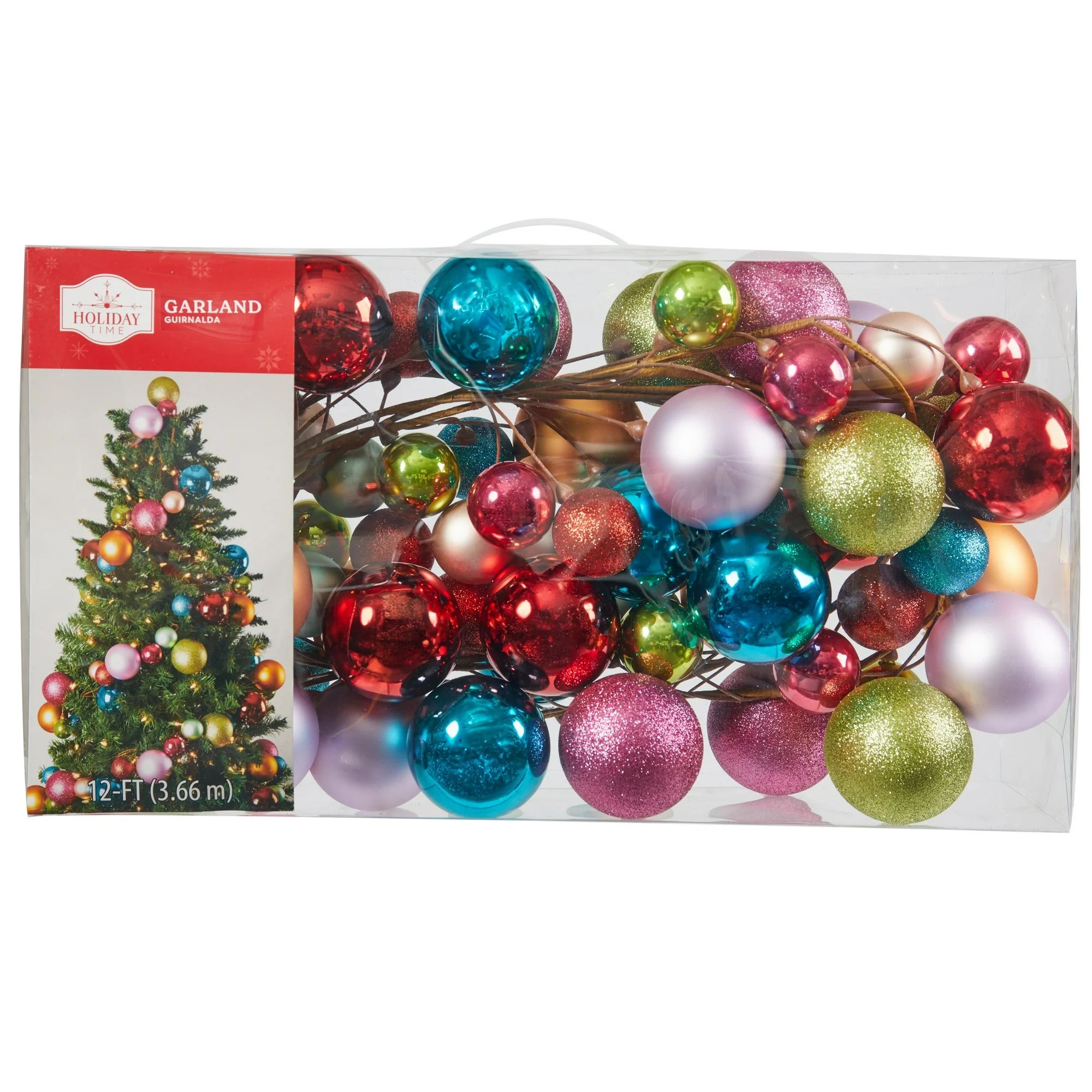 Shatterproof Brights Multicolor Ball Ornament Garland, 12 ft, by Holiday Time | Walmart (US)