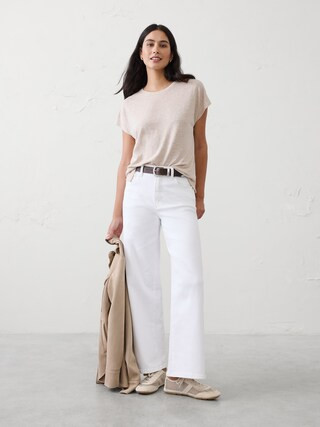 Linen-Blend Cap-Sleeve T-Shirt | Banana Republic Factory