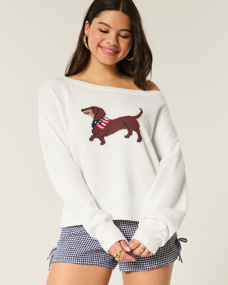 Easy Off-the-Shoulder Fish Graphic Sweater | Hollister (US)