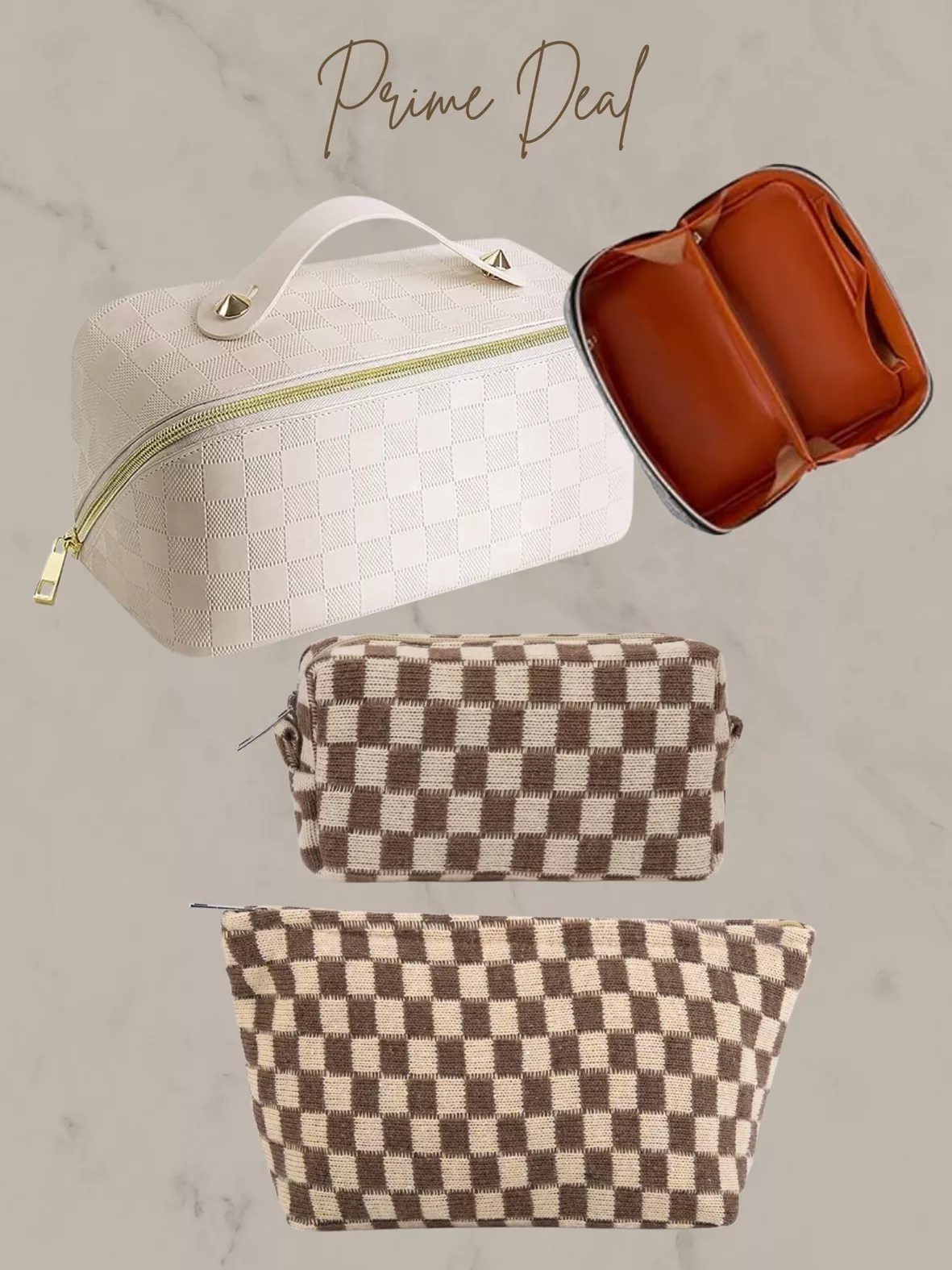 Large Capacity Travel Cosmetic Bag In Checker Style