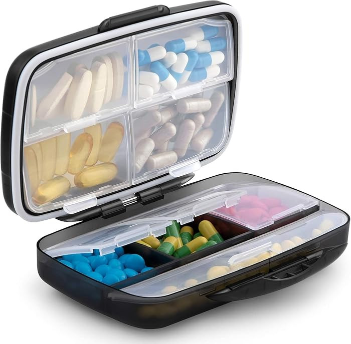 Travel Pill Organizer Large Portable Medication Fullicon Oversize 8 Compartment Pill Box, Vitamin... | Amazon (US)