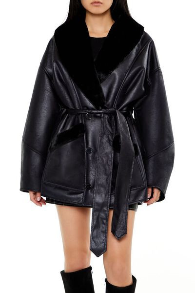 Faux Leather & Fur Trench Coat | Forever 21
