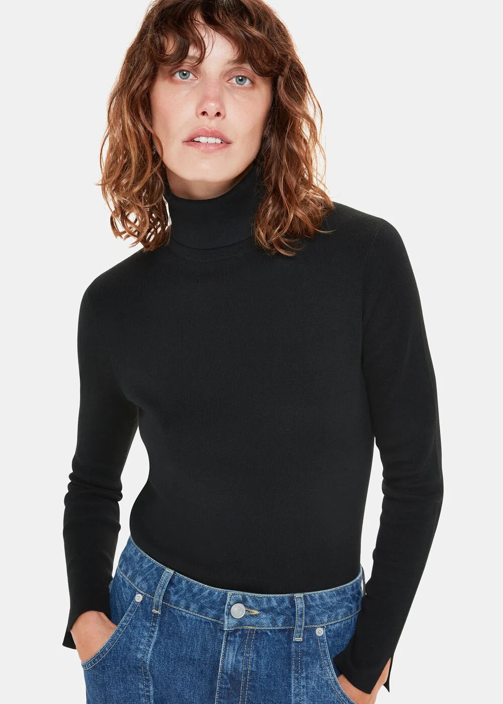 Black Maja Knitted Polo Neck Knit | WHISTLES | Whistles UK | | Whistles