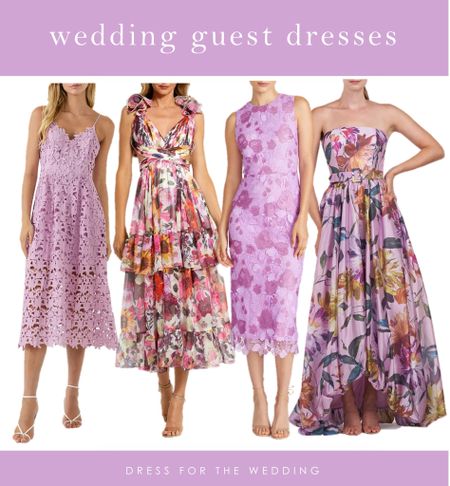 Purple dresses for weddings 💜 The perfect wedding guest dress for a spring or summer wedding. Lavender, purple and floral dresses are perfect summer wedding guest dresses. The lavender lace midi or the fitted sheath cocktail dress are perfect for daytime weddings, the floral midi is ideal for afternoon garden parties and weddings and the purple floral ballgown is perfect for a summer black tie wedding.  Follow Dress for the Wedding for more wedding guest dresses, bridesmaid dresses, wedding dresses, dresses for brides, bridal shower dresses, fashion over 40, and mother of the bride dresses. 

#LTKwedding #LTKSeasonal #LTKover40