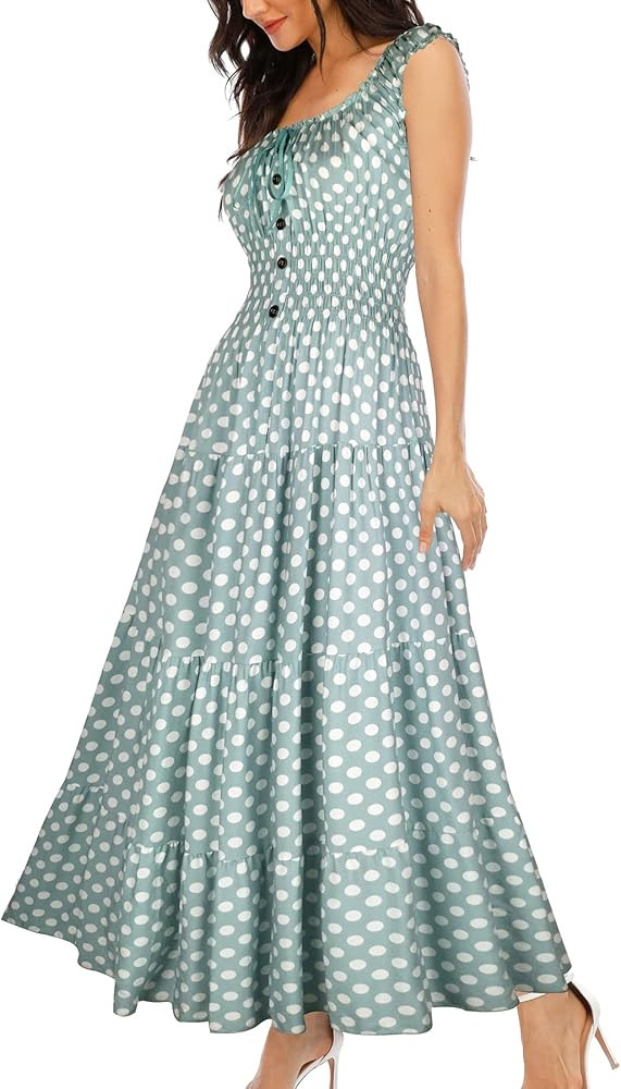Women’s 2025 Summer Boho Polka Dot Print Tiered Casual Flowy Long Maxi Dress | Amazon (US)