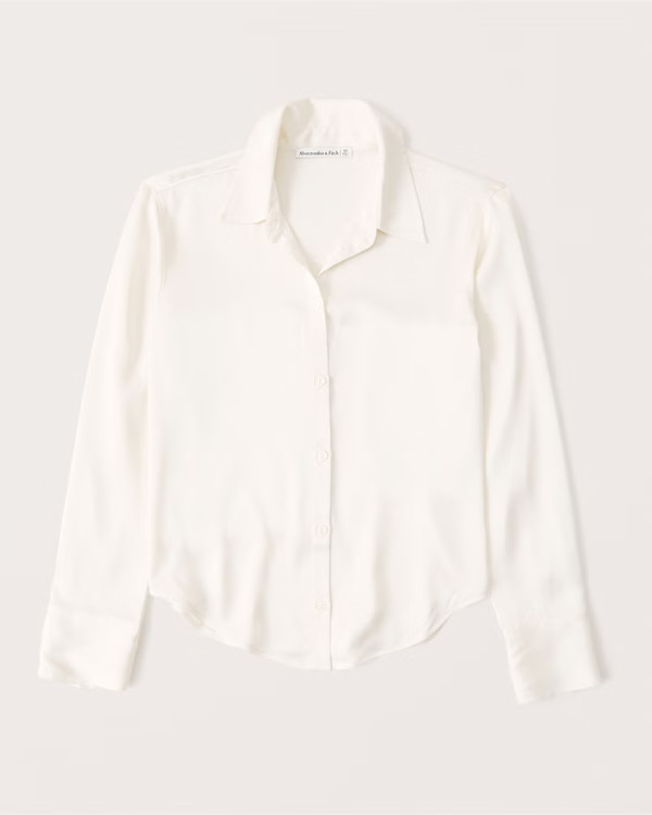 Long-Sleeve Satin Button-Up Shirt | Abercrombie & Fitch (US)