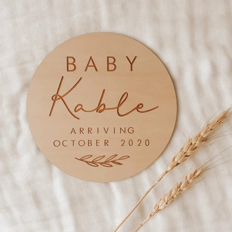 Custom Pregnancy Announcement Sign - 15cm Wooden Baby Plaque - Baby On The Way - Etched Wooden Pr... | Etsy (US)