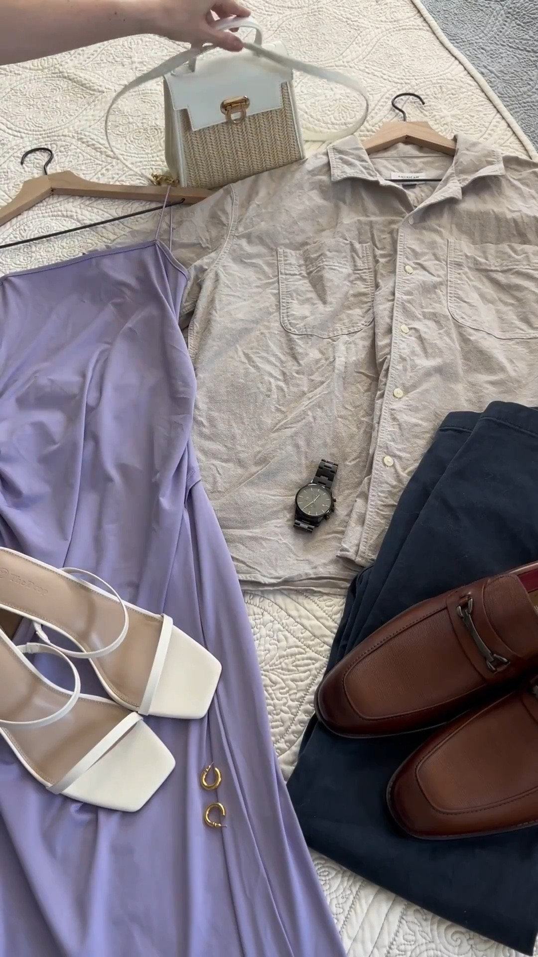 Resort date night, but make it effortless 🤍🌴

Soft lilac & crisp white for her, lightweight button down & tailored trousers for him ❣️ Closet essentials that never miss. These are the pieces we pack every time 🥂🌺🌅 easy, elevated, and ready for dinner by the water 🌊

Linking everything for your next getaway or warm night out ✨

#LTKStyle #LTKCouples #DateNightOutfit #ResortStyle #VacationVibes #HisAndHers #NeutralStyle #EffortlessChic #SummerStyle #ClosetEssentials