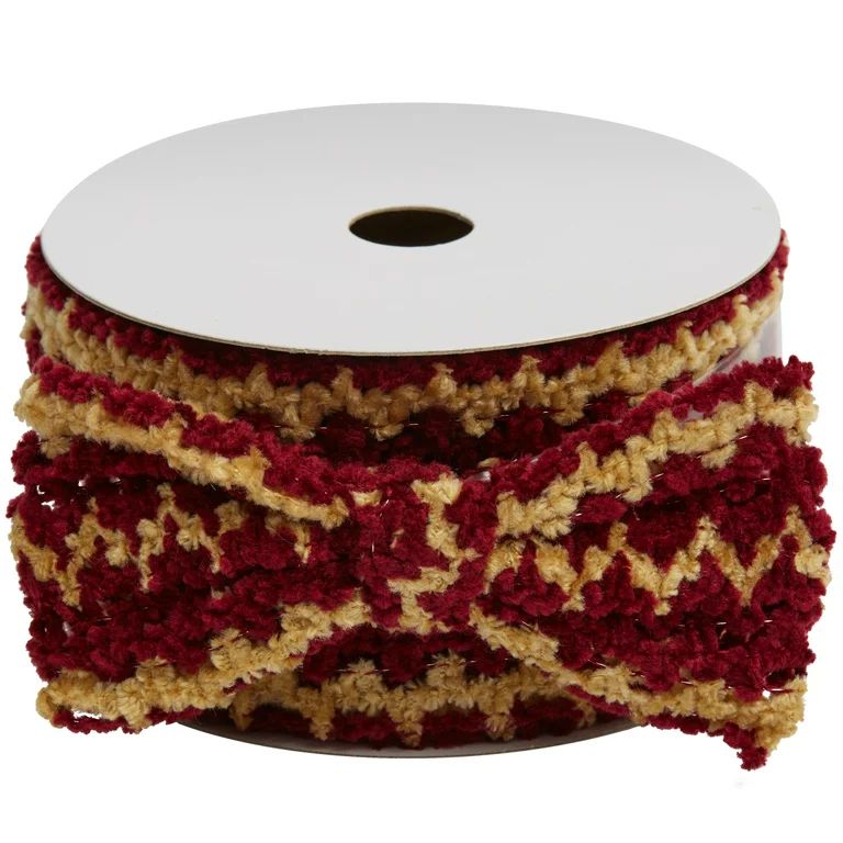 Holiday Time Burgundy Ribbon with Gold Ric-Rac Trim, 2.5", 2 Pack, Acrylic/Polyester/Iron | Walmart (US)