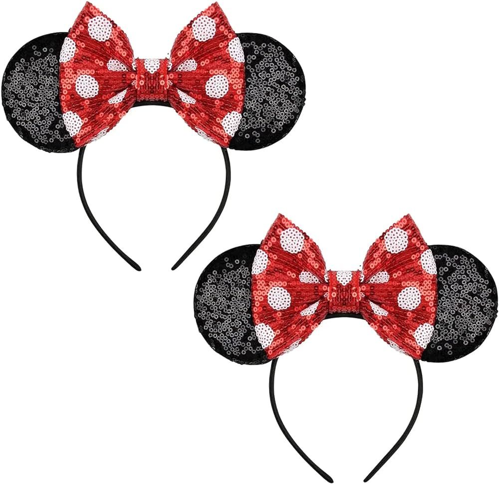 FANYITY Minnie Costume Ears,2 Pcs Mickey Ears Headbands for Girls & Women Party,Size Free (Red Bo... | Amazon (US)
