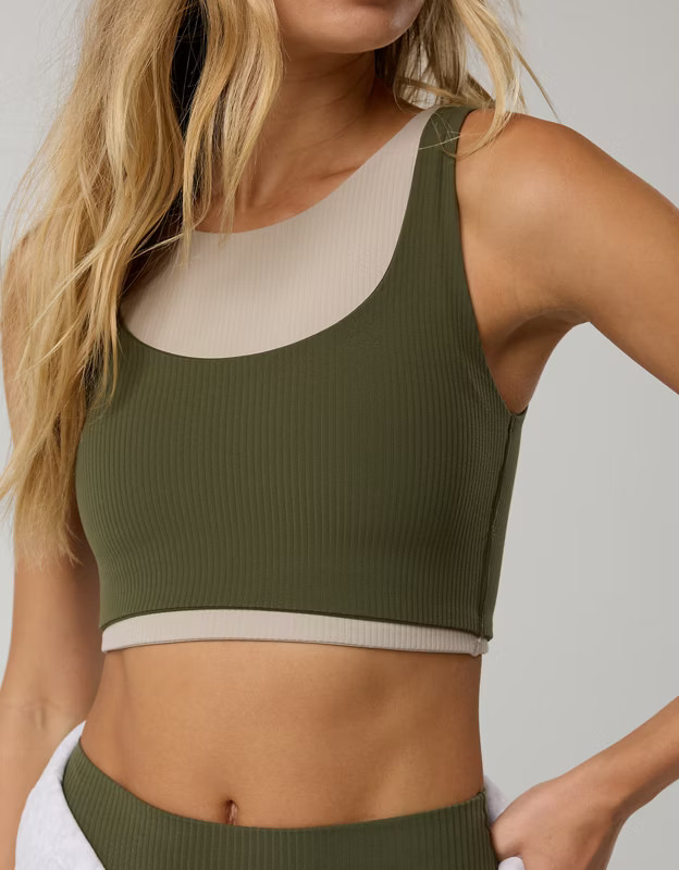 OFFLINE By Aerie Real Me XTRA Rib Switch Up High Neck Sports Bra | American Eagle Outfitters (US & CA)