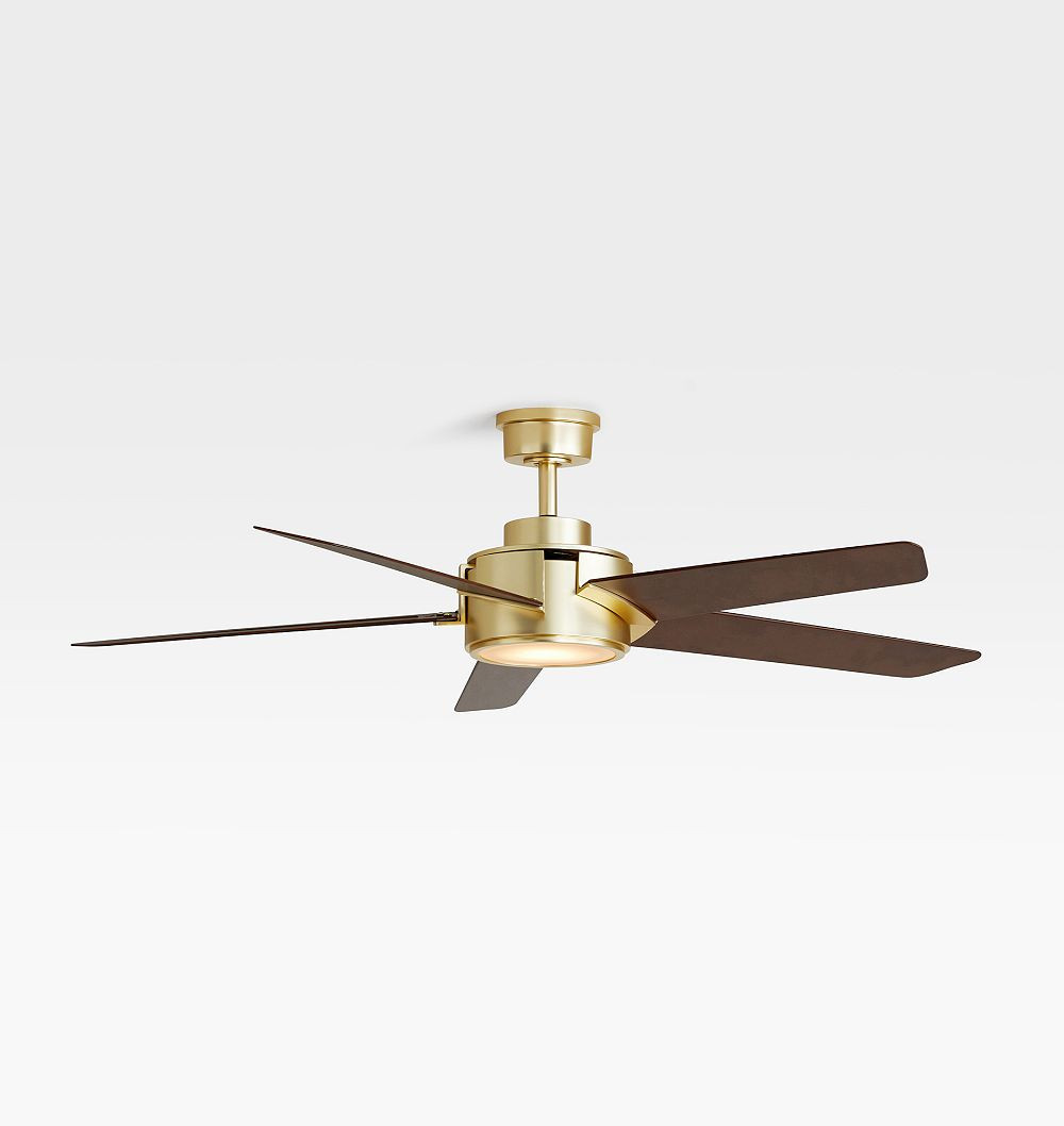 Brambling Ceiling Fan 56in - Satin Brass - Walnut Blades | Rejuvenation