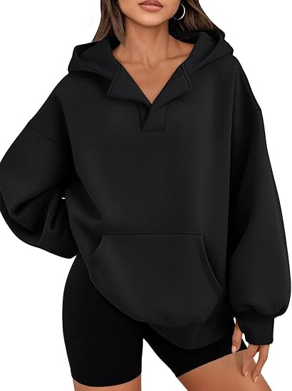 Trendy Queen Womens Oversized V Neck Hoodies with Thumb Hole Pullover Sweatshirts Y2k Clothes Fal... | Amazon (US)