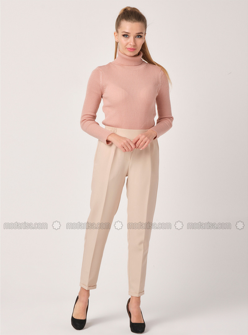 Elastic Waist Pants Beige | Modanisa (US)