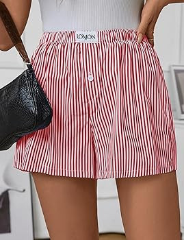 LOMON Womens Boxer Shorts Casual Summer 2026 Pajama Lounge Sleep Pj Gingham Plaid Shorts Y2K Beac... | Amazon (US)