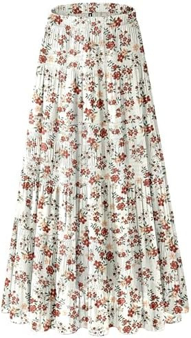NiPaMi Women's Chiffon White Flowy Maxi Skirts Boho Fall Elastic Waisted Pleated A Line Long Skir... | Amazon (US)