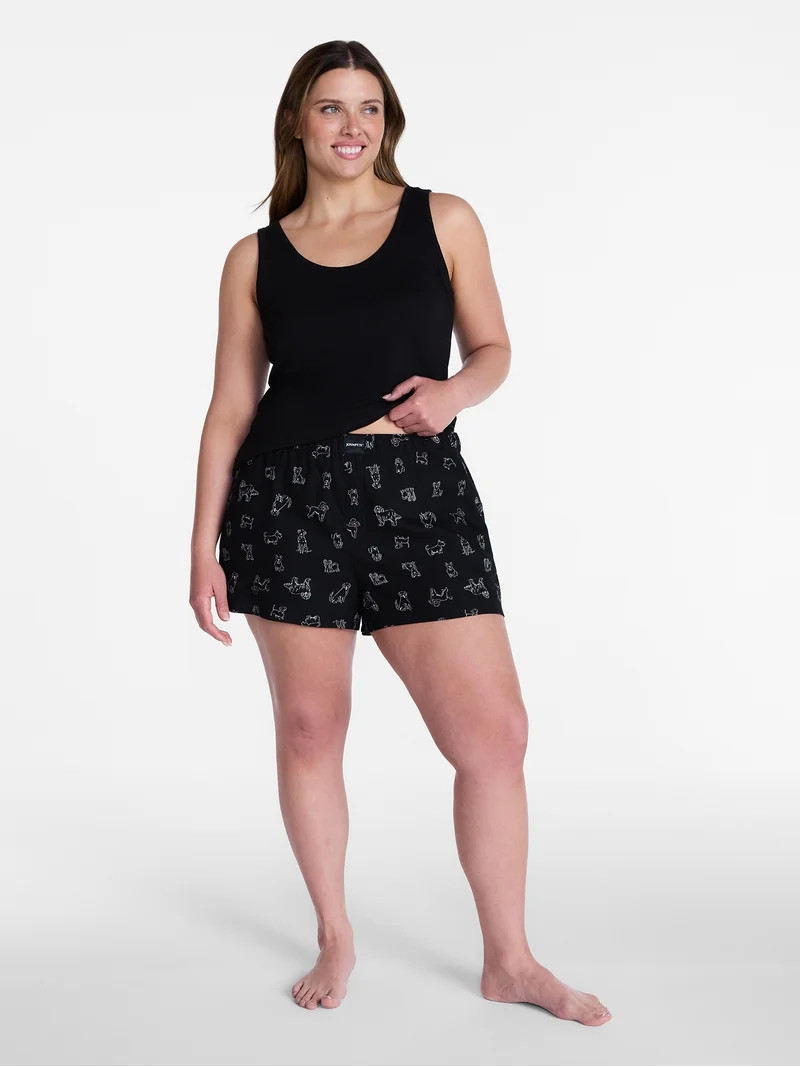 Joyspun Women's Woven Pajama Boxer Shorts, 3'' Inseam, Sizes XS-2X | Walmart (US)