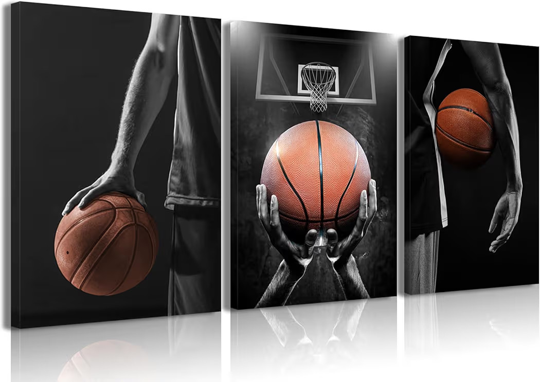 3Pcs Framed Basketball Black White Canvas Wall Art Pictures Prints for Mens Teen Boys Room Bedroo... | Amazon (US)