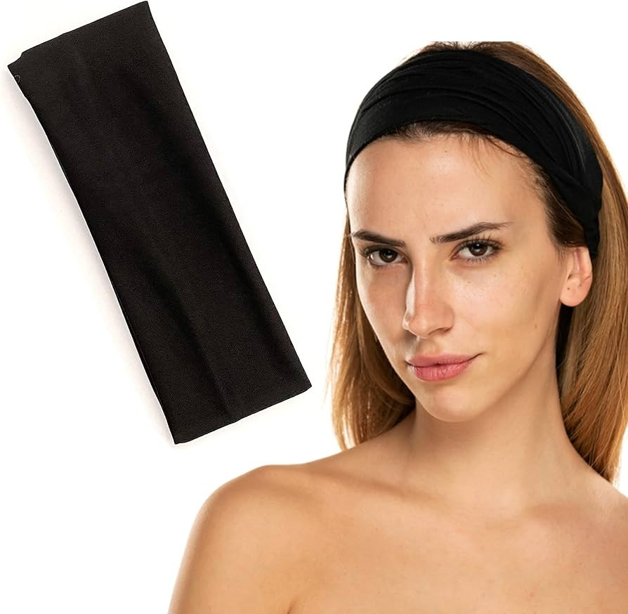Gekvo 7cm Black Unisex Headbands for women’s hair – Stretchy Head Band for doing Workout, Yog... | Amazon (UK)